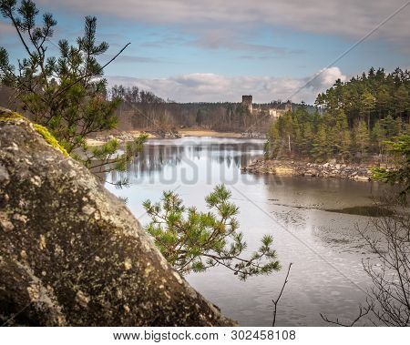 Ruin Lichtenfels In The Ottensteiner Reservoir In The Waldviertel In Spring