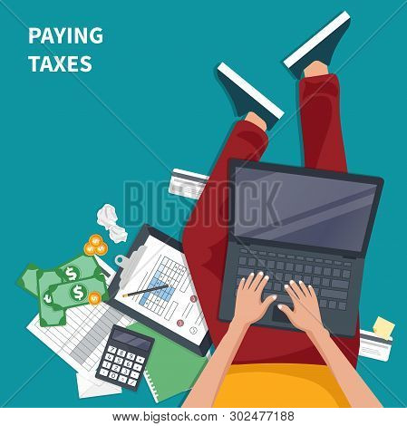 Tax Payment. Government, State Taxes. Data Analysis, Paperwork, Financial Research, Report. Business