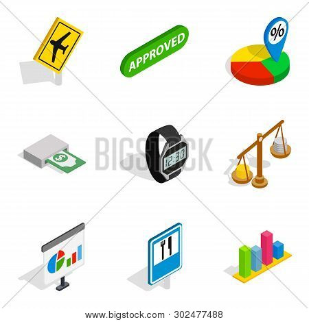 Specify Icons Set. Isometric Set Of 9 Specify Icons For Web Isolated On White Background