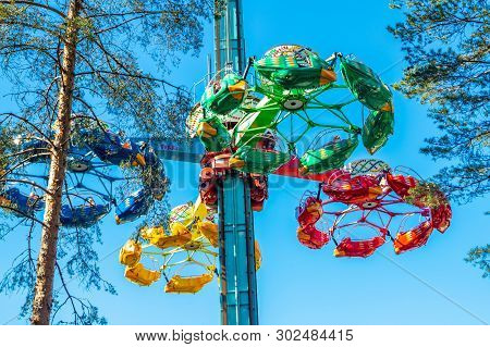 Kouvola, Finland - 18 May 2019: Ride Taifun In Motion In Amusement Park Tykkimaki