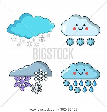 Snow Cloud Icon Set. Cartoon Set Of Snow Cloud Icons For Web Design Isolated On White Background