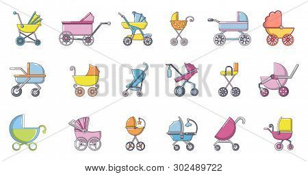 Baby Carriage Icon Set. Cartoon Set Of Baby Carriage Icons For Web Design Isolated On White Backgrou