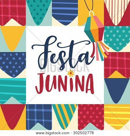 Festa Junina, Sao Joao Holiday. Brazilian June Party Greeting Card, Invitation. Modern Abstract Back