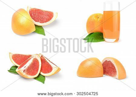 Set Of Grapefruit Isolated On A White Background With Clipping Path