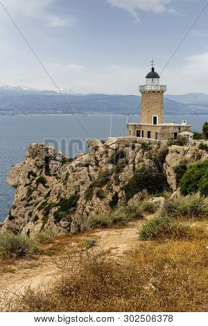 The Melagavi Lighthouse, Also Known As Heraion Lighthouse On The Agrilaos Peninsula (europe, Greece)
