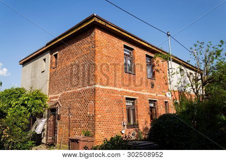 Typified Red Brick Family Bata Houses In Zlin, Moravia, Czech Republic, Sunny Summer Day, Street Vie