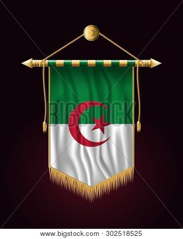 Flag Of Algeria. Festive Vertical Banner. Wall Hangings With Gold Tassel
