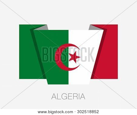 Flag Of Algeria. Flat Icon Waving Flag With Country Name On White