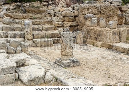Hellenistic Stoa. The Sanctuary Of The Goddess Hera Akraia In A Small Cove Of The Corinthian Gulf (a