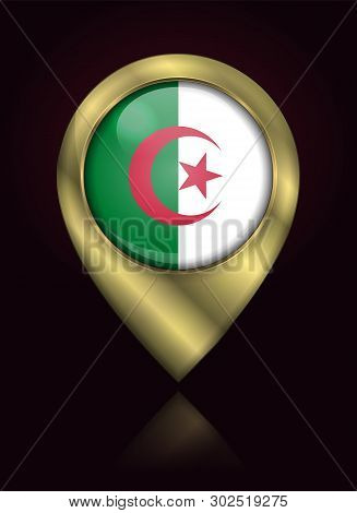 Flag Of Algeria. Vector Sign And Icon. Location Symbol Shape. Gold