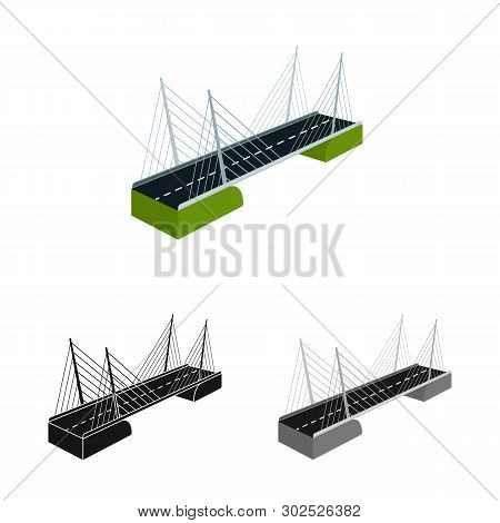 Vector Illustration Of Bridge And Construction Icon. Set Of Bridge And Suspended  Vector Icon For St