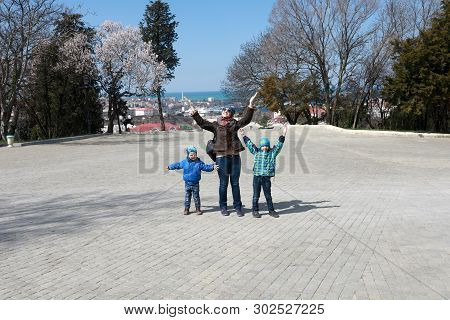 Family On Malakhov Kurgan In Spring, Sevastopol