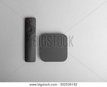 Tv Set-top Box For Ip Tv And Digital Video Content On A Gray Background. Digital Tv On Gray Backgrou