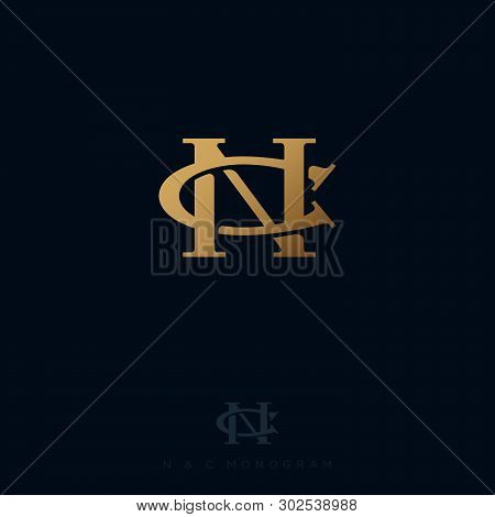 C And N Letters. C, N Monogram Consist Of Intertwined Lines. Gold Letters Combined, Isolated On A Da