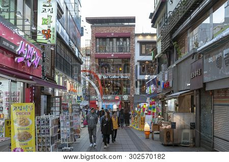 Busan, South Korea - April 2019: Nampodong Shopping Street Near Busan International Film Festival (b