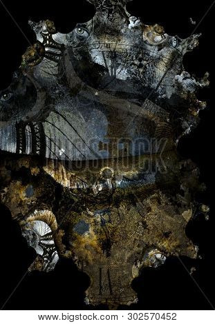 Grunge Dark Textured Manhattan Bridge Abstract. 3D rendering