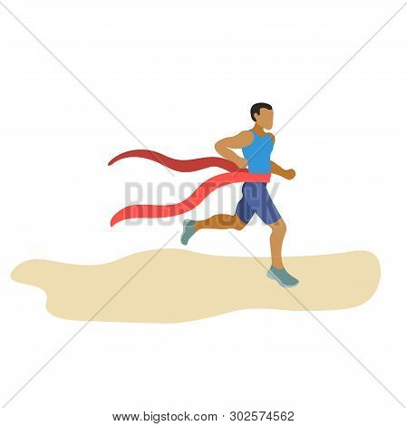 Runner In Motion. Active Lifestyle And Fitness. Person Running Race And Finishing, Training To Marat