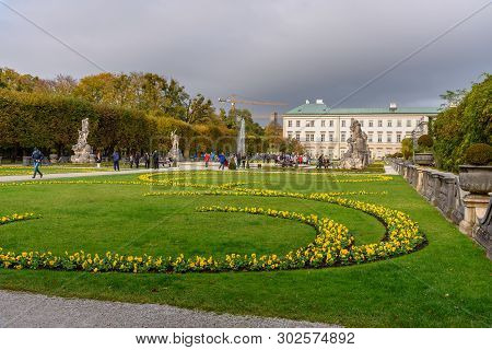 Salzburg, Austria - October 29, 2018: Mirabellgarten Or Mirabell Garden Is Garden Of Mirabell Palace