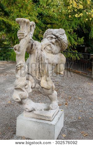 Salzburg, Austria - October 29, 2018: Dwarf With Turban In Dwarf Garden. Mirabellgarten Or Mirabell 
