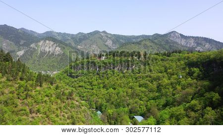 Borjomi Georgia. Aerial View Of Borjomi City, Located In The Mountainous Province Of Georgia. City I