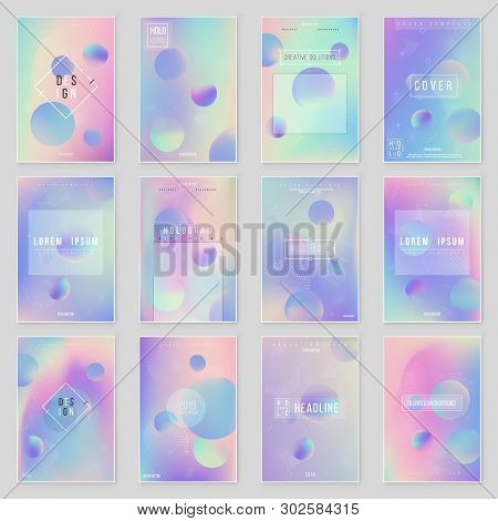 Furistic Modern Holographic Cover Set. 90s, 80s Retro Style.  Hipster Style Graphic Geometric Hologr
