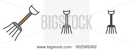 Garden Fork Icon. Line, Glyph And Filled Outline Colorful Version, Hayfork Pitchfork Outline And Fil