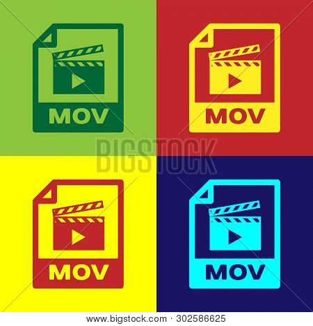 Color Mov File Document Icon. Download Mov Button Icon Isolated On Color Backgrounds. Mov File Symbo