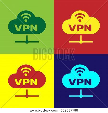 Color Vpn Network Cloud Connection Icon Isolated On Color Backgrounds. Social Technology. Cloud Comp