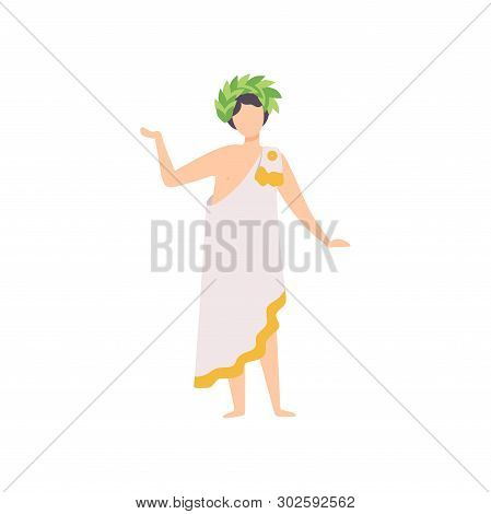 Young Man In Traditional Greek Clothing And Laurel Wreath, Masquerade Ball, Carnival Party Design El