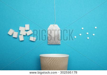 Alternative Sweeteners, Sugar Substitute. Healthy Food. Blue Background