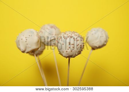 Fun Cake Pop Ball. White Chocolate Sweet Dessert.