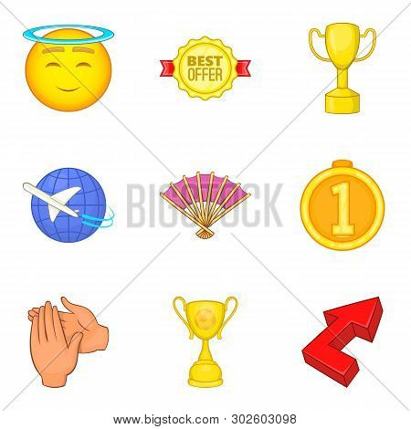 Reach Icons Set. Cartoon Set Of 9 Reach Icons For Web Isolated On White Background