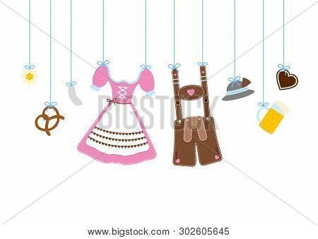 Straight Hanging Octoberfest Icons Dirndl Pink Leather Trousers