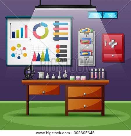 Health Laboratory Room With Glassware And Equipment For Experiments
