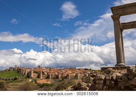 Avila de los Caballeros. The four post, Los cuatro postes. Christian monument in the city of Ãvila, Castile and Leon, Spain