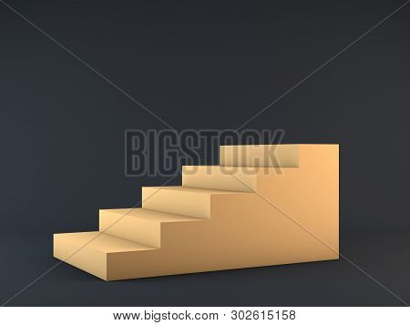 3d Render Beige Cream Stairs And Bronze Sphere Winner Stage, Succsess Concept