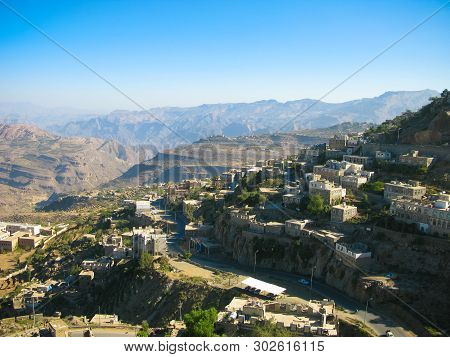 Aerial View To Hajjah City And Haraz Mountain In Yemen