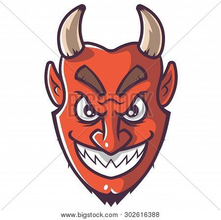 Smiling Devil Face. Head From Hell. Heck Illustration