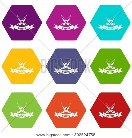Knive Weapon Icons 9 Set Coloful Isolated On White For Web