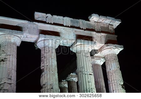 The Greek Temple In Selinunte By Night
