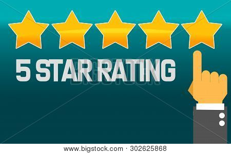 Pointing Hand And Five Stars With 5 Star Rating, 3d Rendering