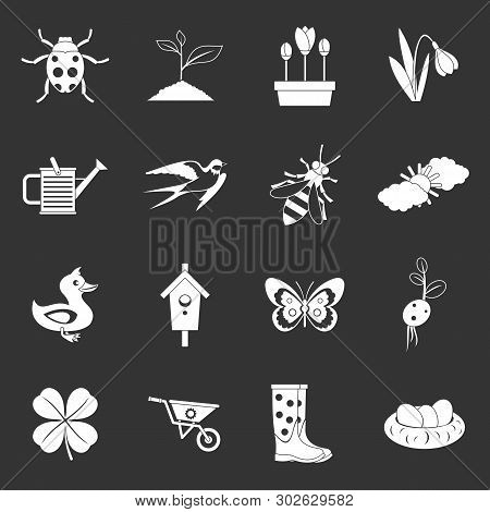 Spring Icons Set White Isolated On Grey Background