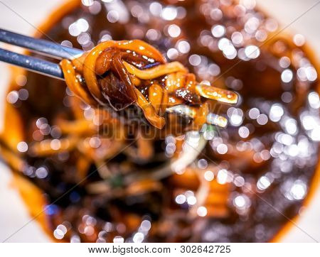 Jajangmyeon, Jjajangmyeon, Fried Sauce Noodle, Delicious Korean Traditional Noodles Cuisine With Kor