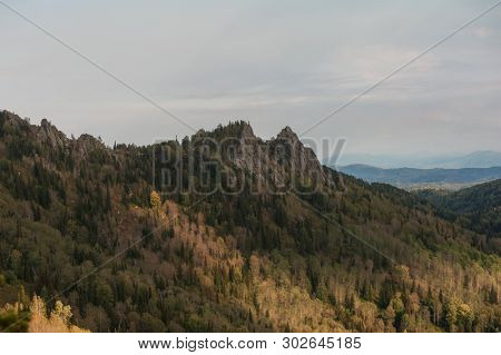 Beauty view in mountains of Altai. Kolyvan range - a mountain range in the north-west of the Altai Mountains, in the Altai Territory of Russia