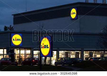 Prague, Czech Republic - December 7 2018: Lidl Company Logos Oni Supermarket From German Chain, Part