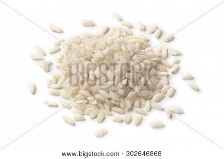 Heap of Italian Carnaroli risotto rice isolated on white background