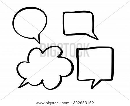 Monochrome Vector Speech Boobles Set. Set Of Hand Drawn Doodle Frames For Dialogue With Place For Te