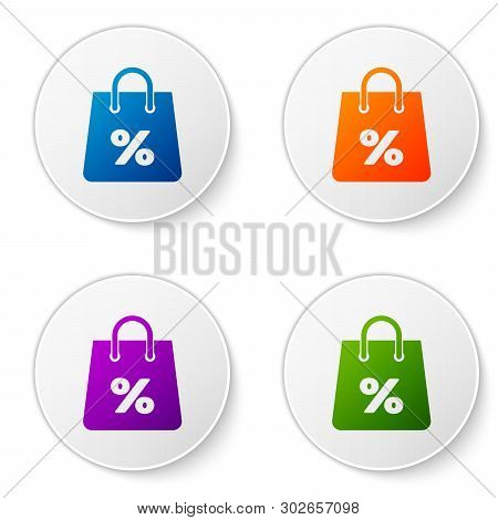 Color Shoping Bag With An Inscription Percent Discount Icon Isolated On White Background. Handbag Si