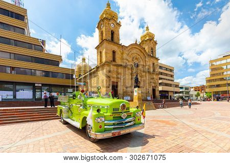 Duitama Colombia May 18 Frontal View Of St Lawrence Cathedral In Duitama Historic Center During An E