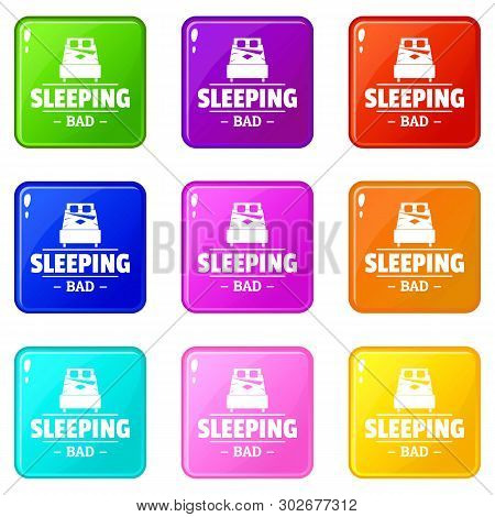 Sleeping Bad Icons Set 9 Color Collection Isolated On White For Any Design